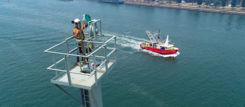 Drone inspection at marine port.