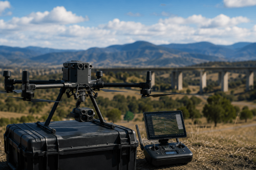 Commercial drone performing a BVLOS inspection under Australia's AusSORA framework for industrial asset monitoring