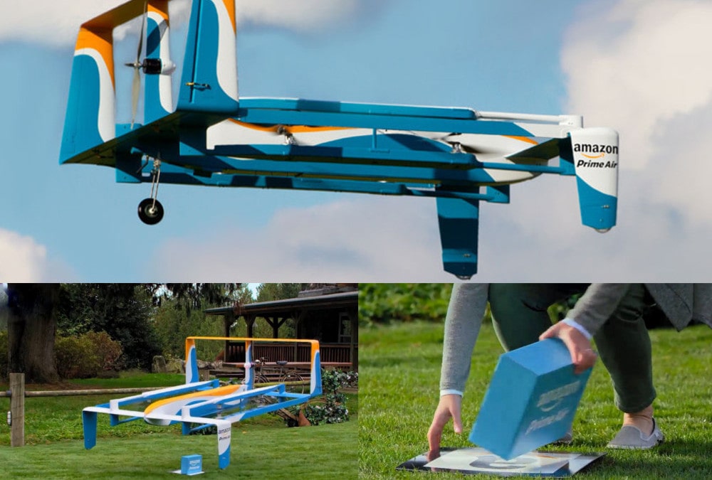 Unique fixed-wing hybrid VTOL drone used by Amazon Prime Air.