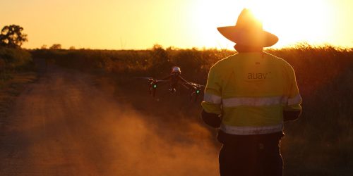 Drone inspection at sunset.