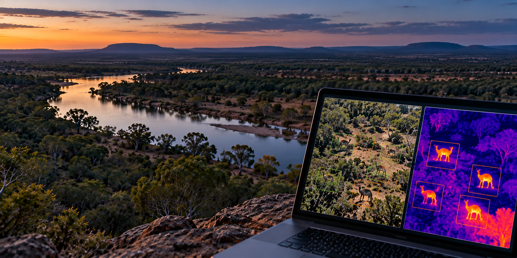 Thermal Drone Surveys for Australian Wildlife Detection
Thermal drone imagery showing wildlife heat signatures during an aerial fauna survey in Australian vegetation.